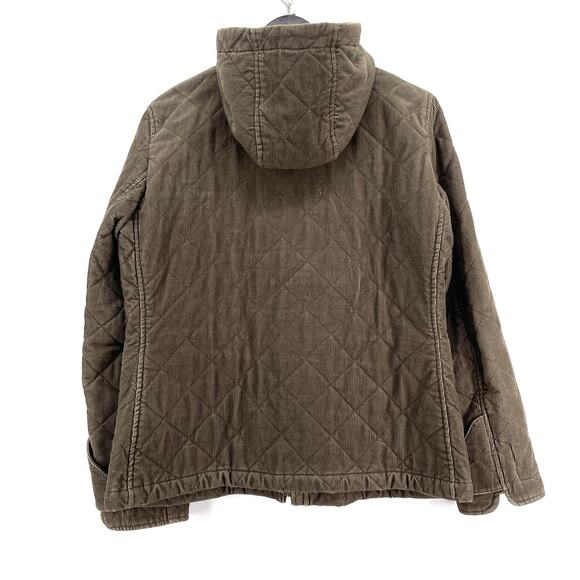 Chaps Denim Corduroy Jacket Women Large Brown Toggle Quilted Hood Rustic - Picture 7 of 11